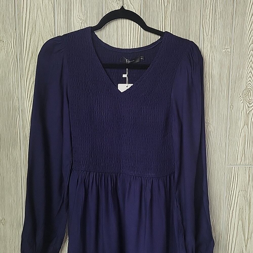 Zesica Navy Blue Long Sleeve Ruched Bodice Dress Womens Size Small NWT - Picture 2 of 12
